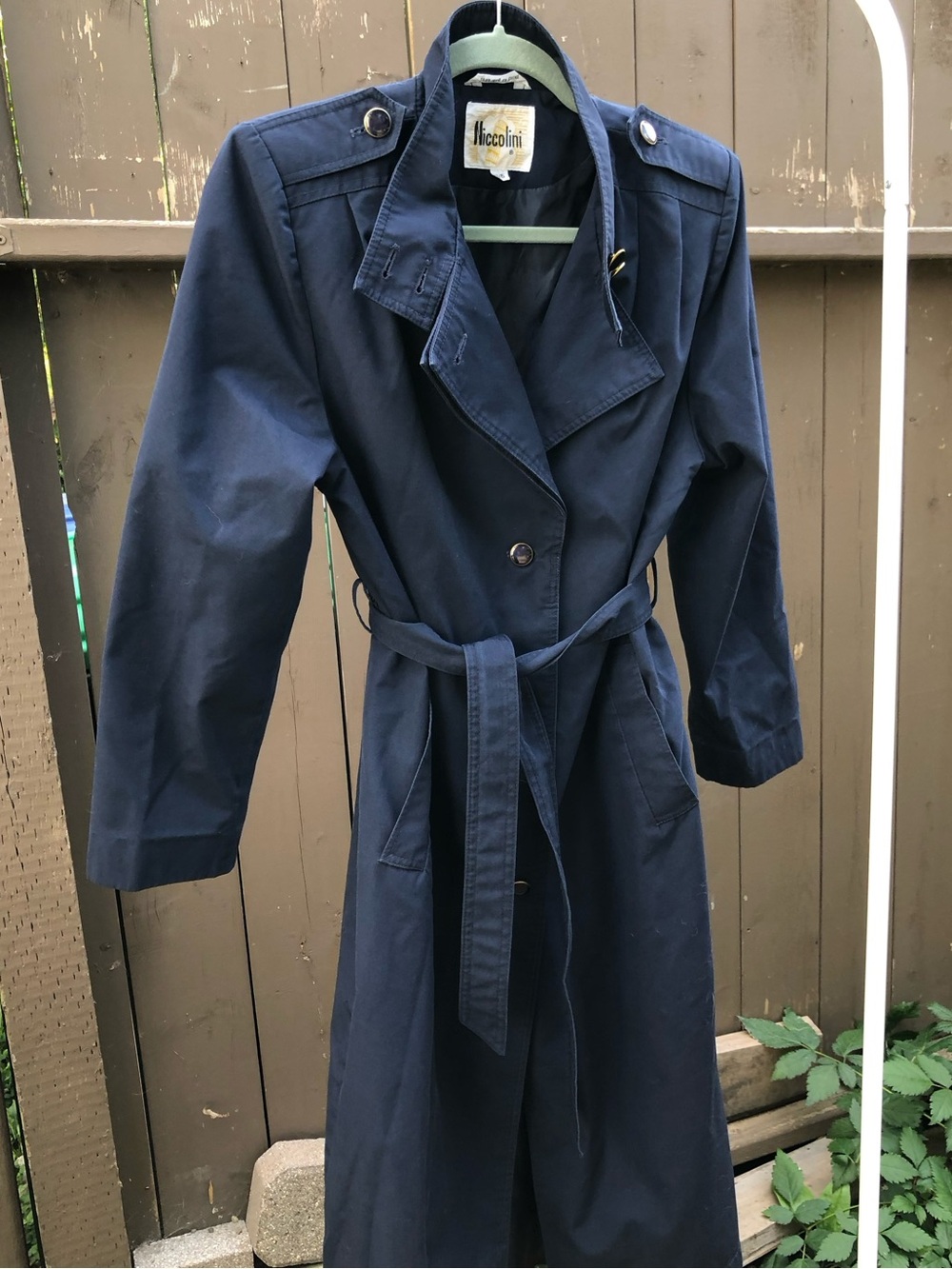 Vintage Niccolini Navy Trench Coat with Belt & Whimsical Buttons